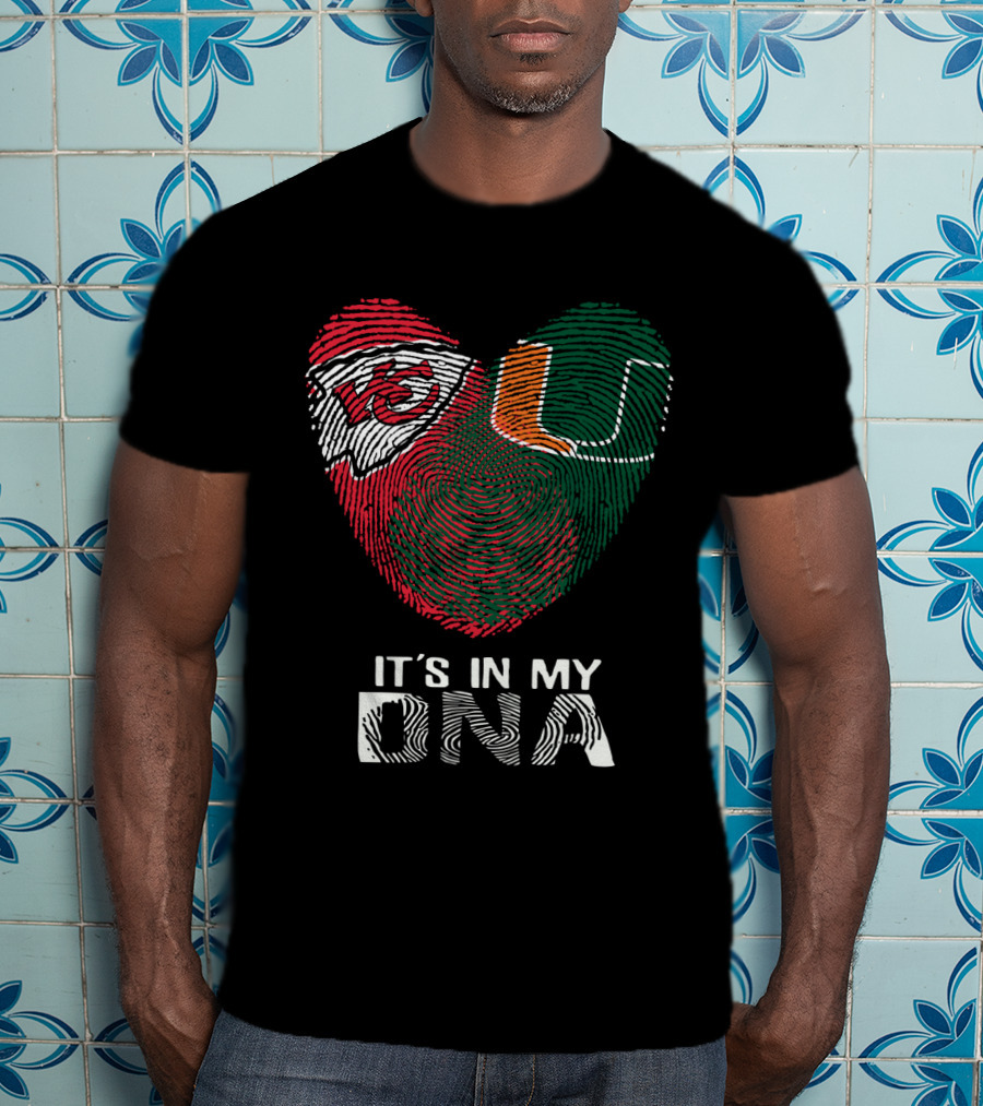 Kansas City Chiefs Miami Hurricanes It's In My Dna Fingerprint Heart T-Shirt