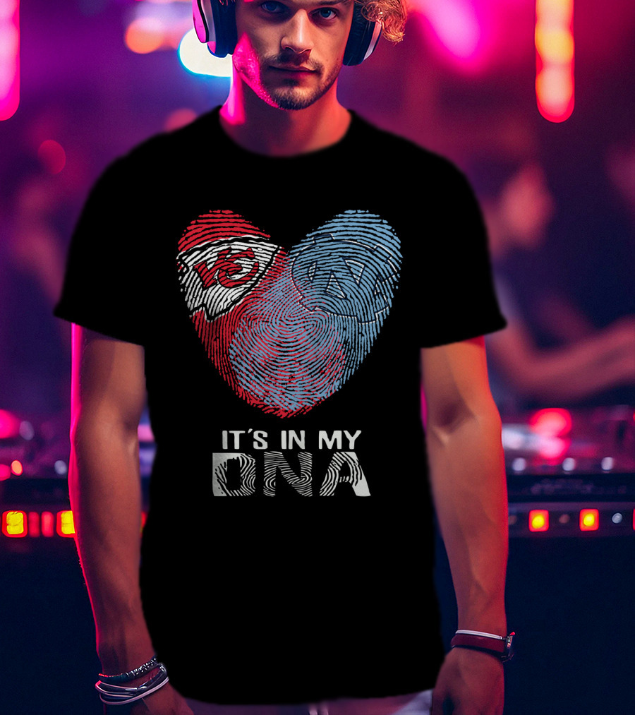 Chiefs Tar Heels It's In My DNA Heart Fingerprint T-Shirt
