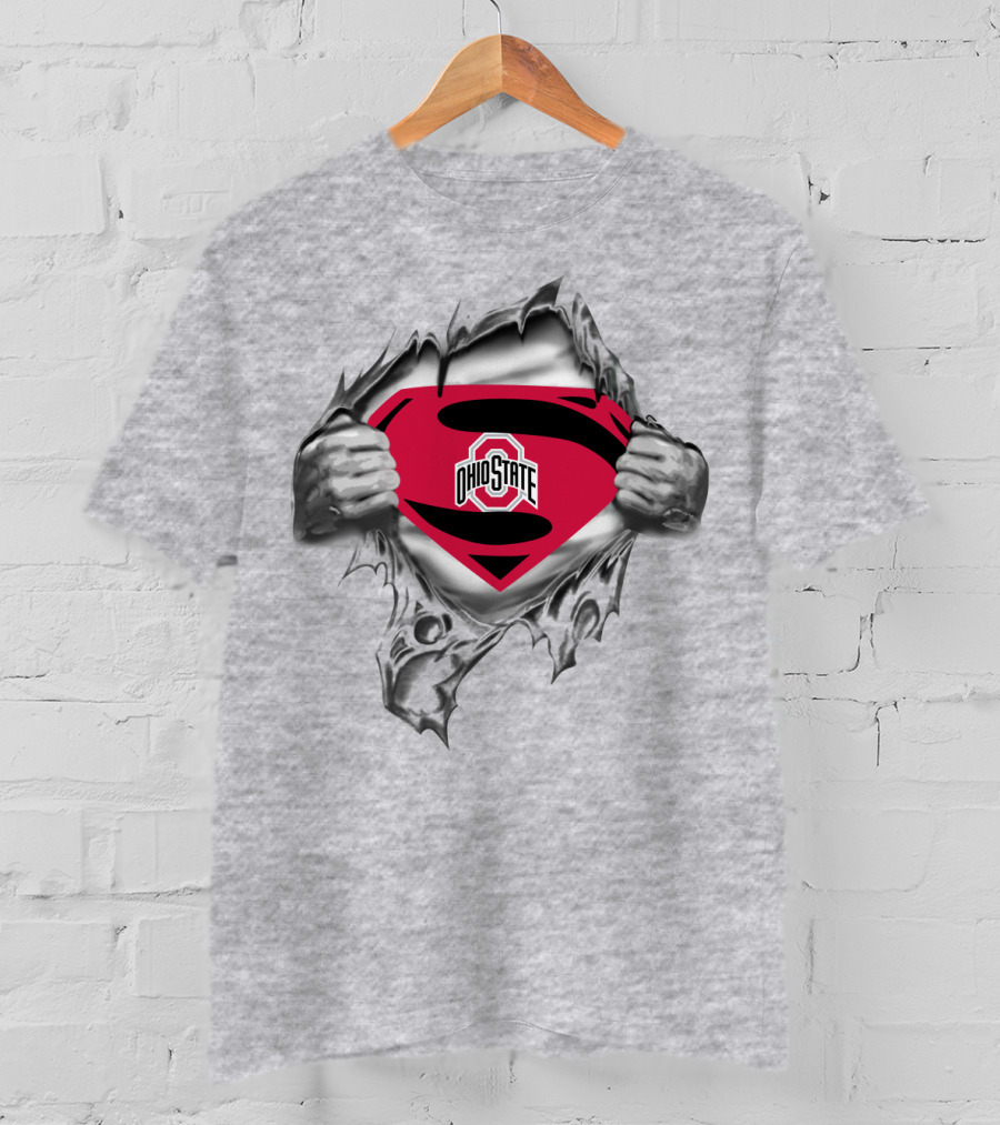 Ohio State Superman Shield Logo Silver Rip T-Shirt
