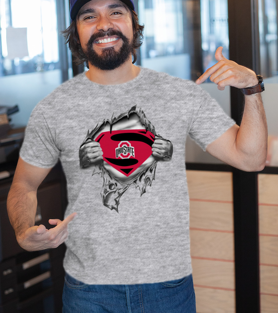 Ohio State Superman Shield Logo Silver Rip T-Shirt