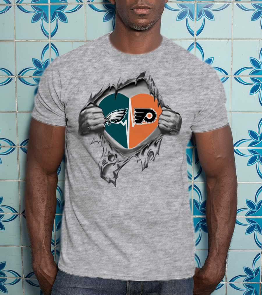 Eagles Flyers Heart Torn Open Passion T-Shirt
