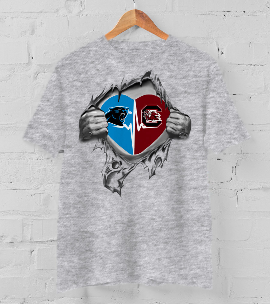 Panthers Gamecocks Heartbeat Dual Loyalty Tear T-Shirt