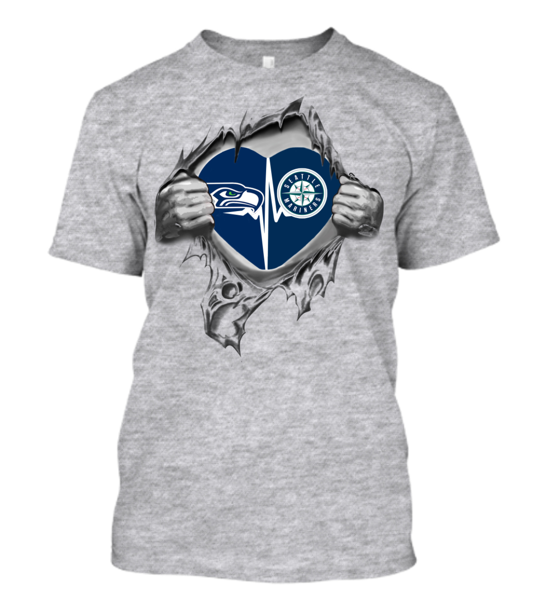 Seahawks Mariners Heartbeat Loyalty Sewn Through My Heart T-Shirt