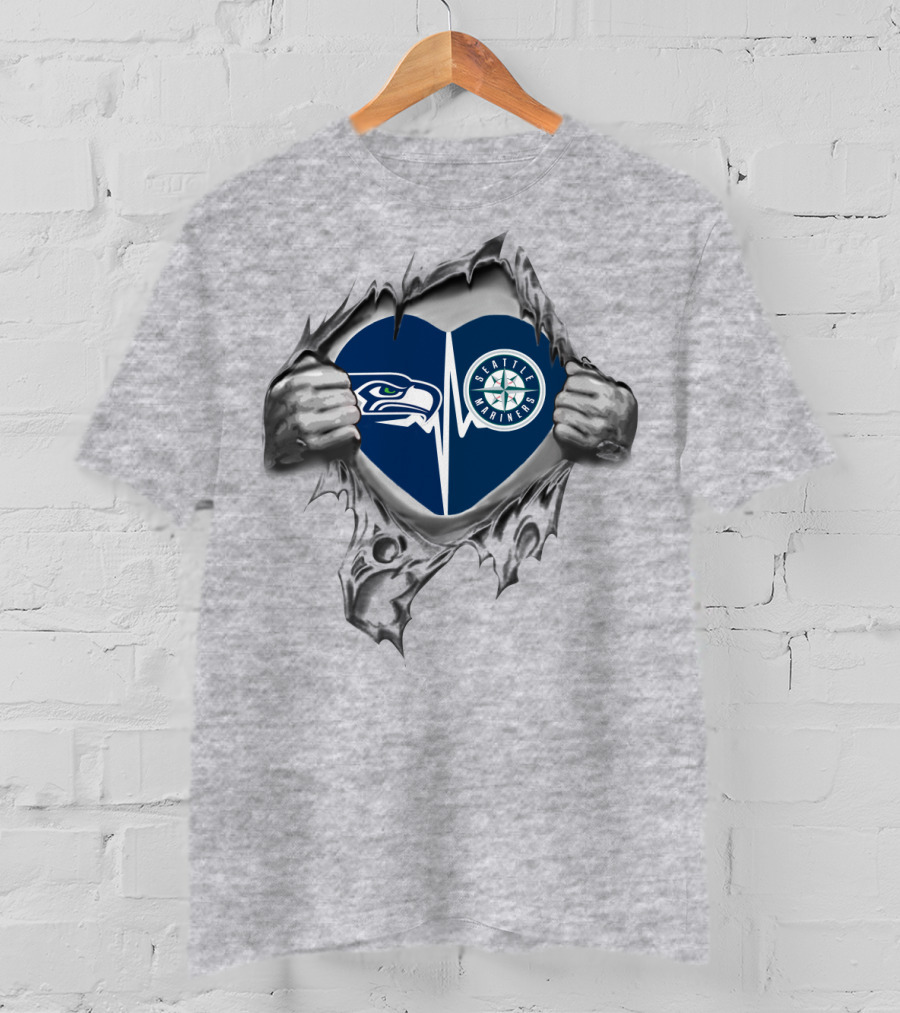 Seahawks Mariners Heartbeat Loyalty Sewn Through My Heart T-Shirt