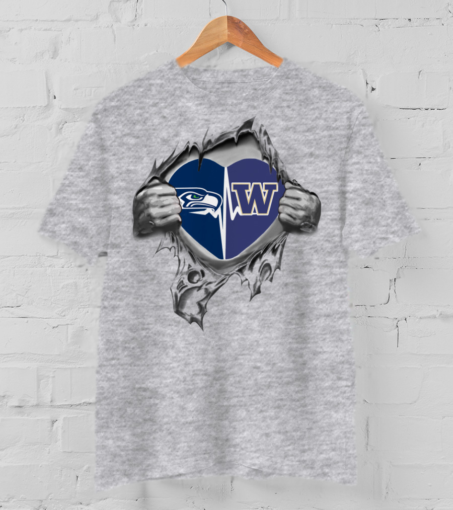 Seahawks And Huskies Heart Design Seattle Team Love T-Shirt