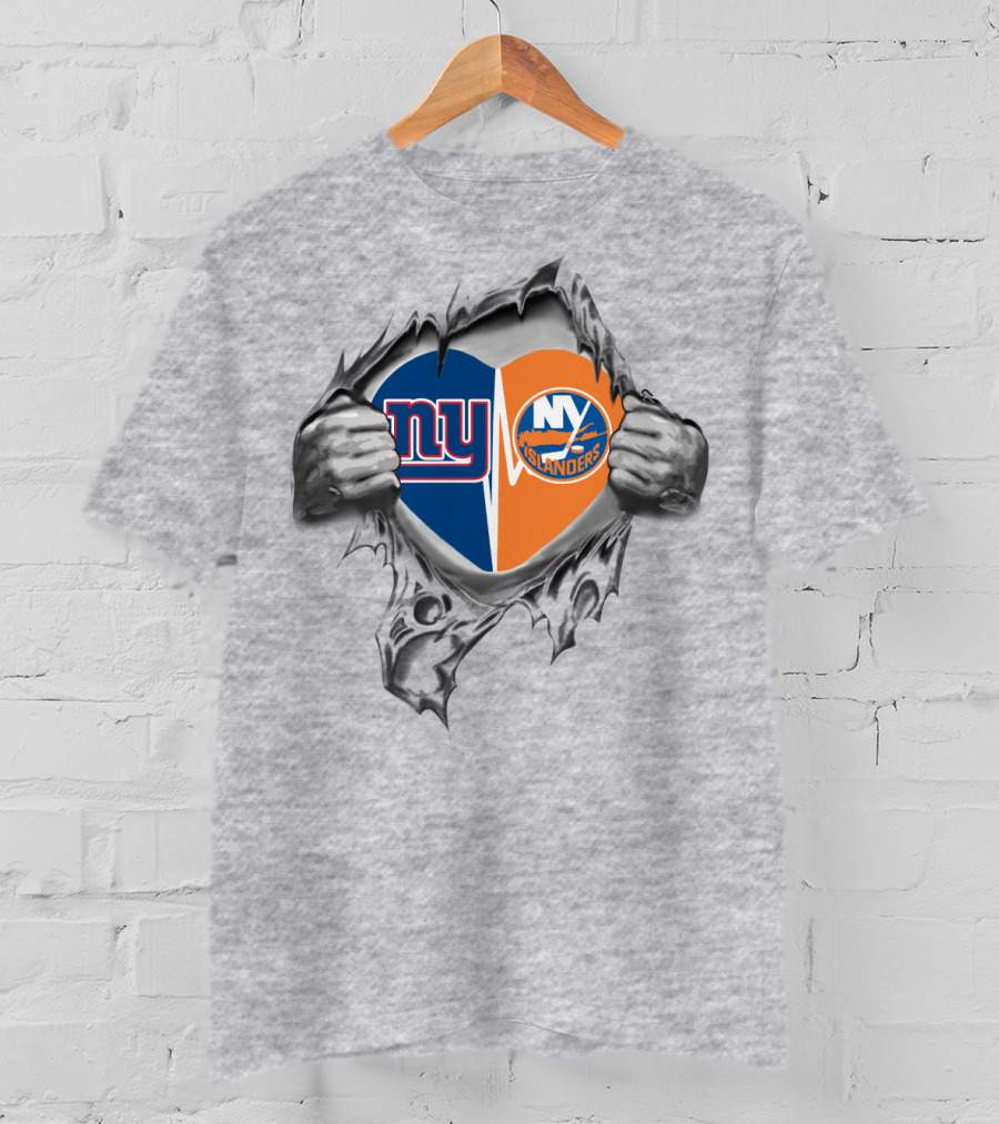 Giants Islanders NY Heart Logos Torn Reveal T-Shirt