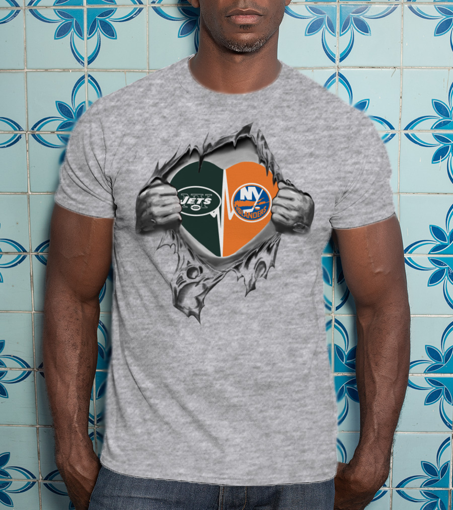 New York Jets And Islanders Fans Heart Ny Sports Passion T-Shirt