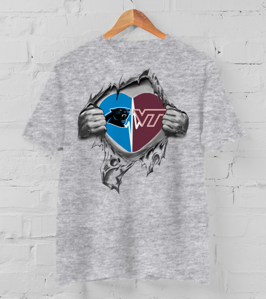 Panthers Vt Heart Split Torn Fabric T-Shirt
