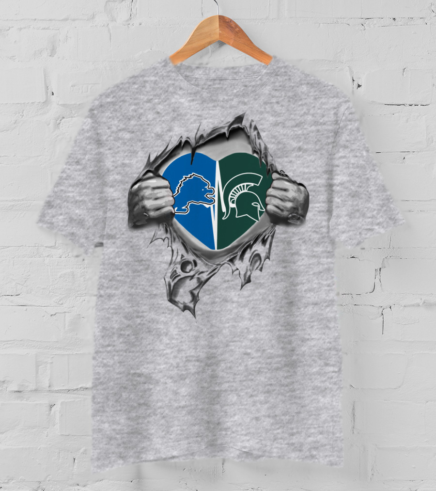 Lions Spartans Heart Split Design With Iconic T-Shirt
