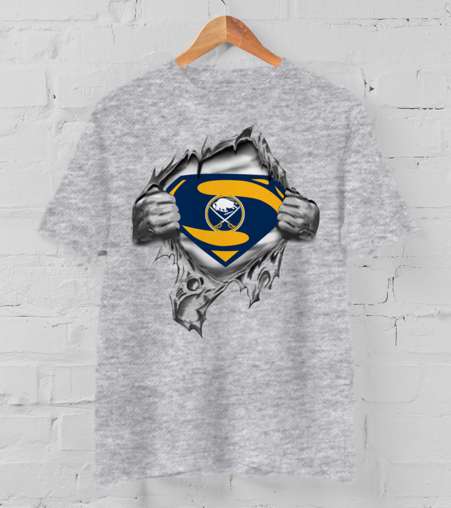 Sabres Logo Superhero Chest Breakthrough T-Shirt