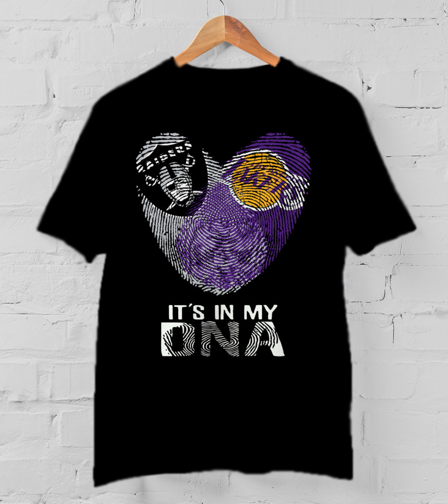 Raiders Lakers Fingerprint Heart It's In My Dna T-Shirt