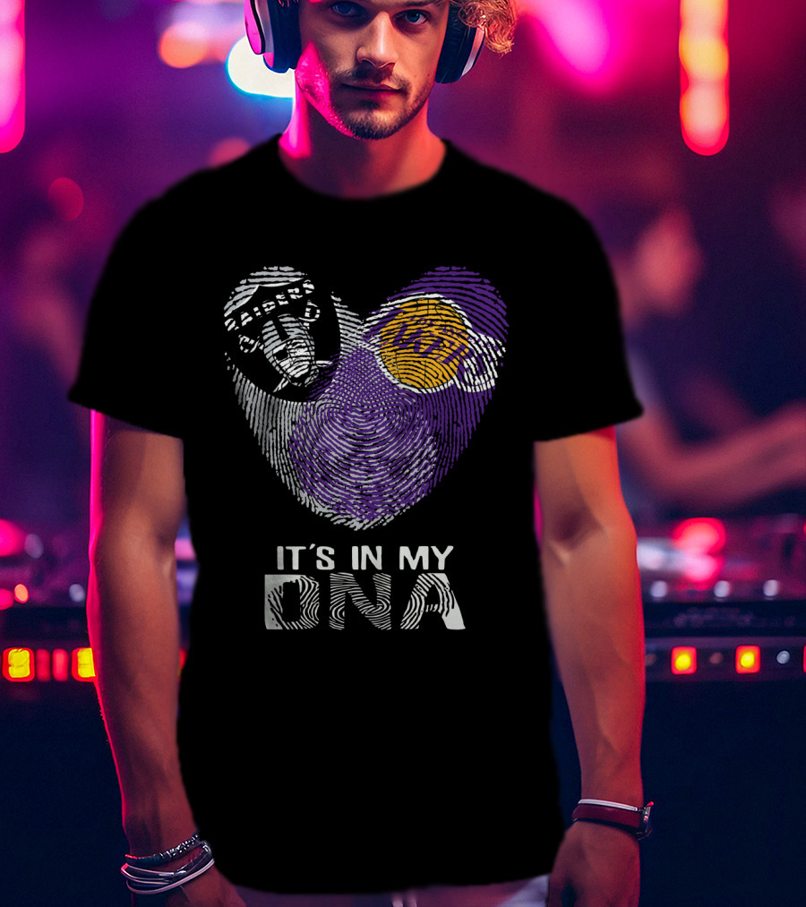 Raiders Lakers Fingerprint Heart It's In My Dna T-Shirt