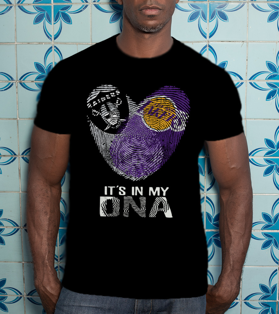Raiders Lakers Fingerprint Heart It's In My Dna T-Shirt