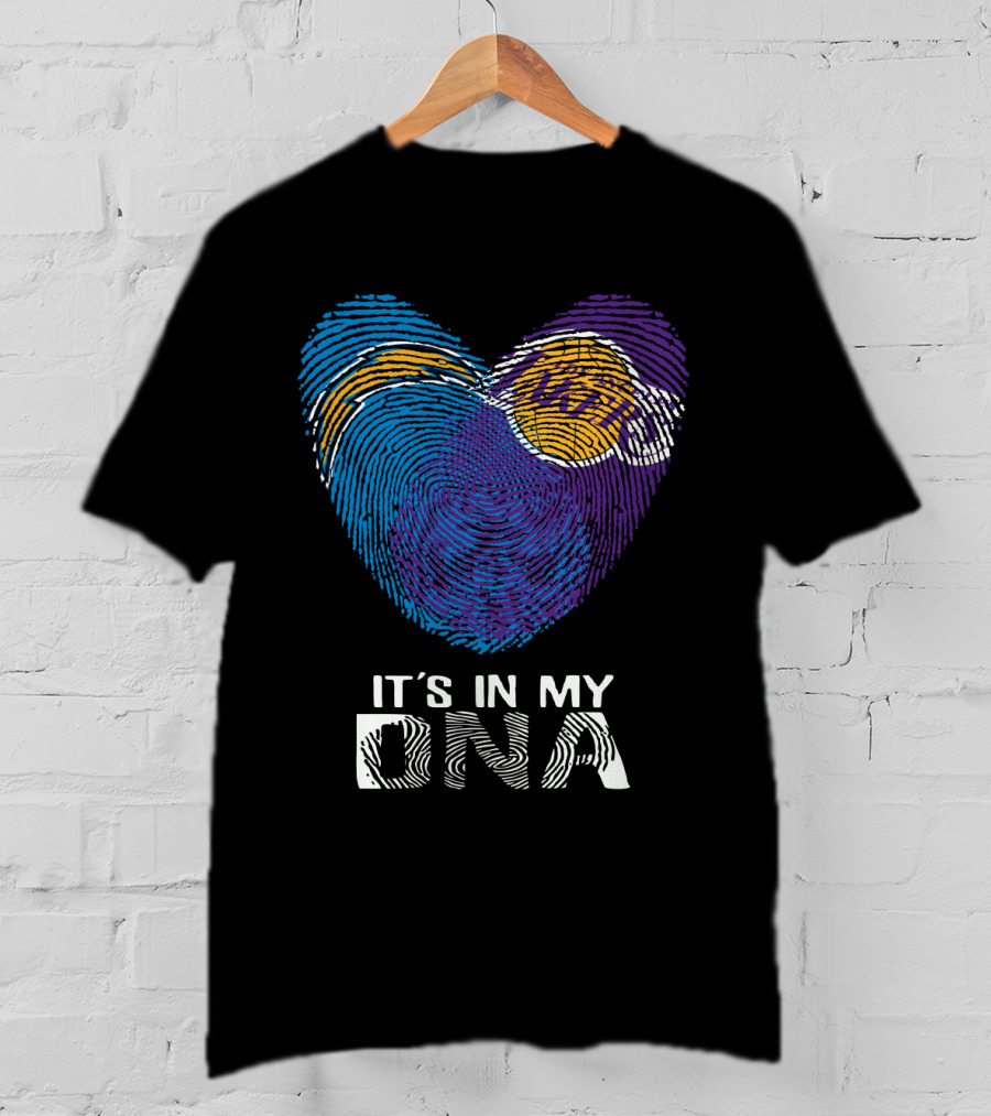 Chargers Lakers It's In My DNA Fingerprint Heart T-Shirt
