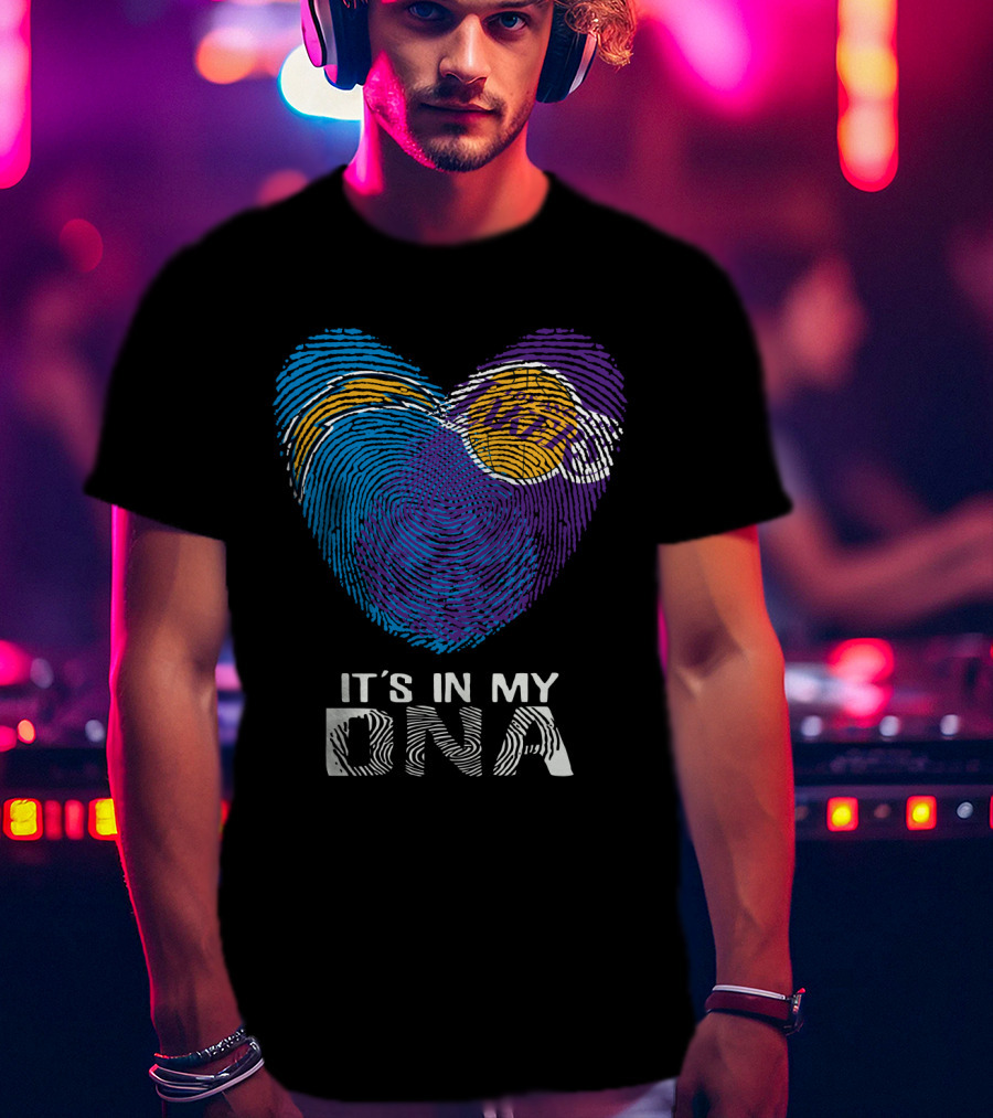 Chargers Lakers It's In My DNA Fingerprint Heart T-Shirt