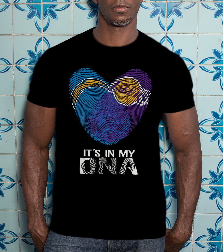 Chargers Lakers It's In My DNA Fingerprint Heart T-Shirt