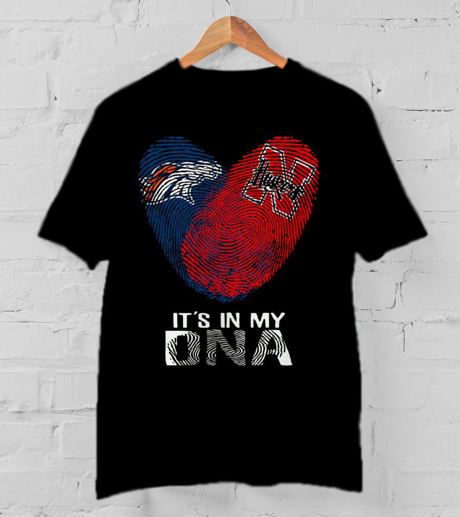 Broncos Huskers It's In My DNA Fingerprint Heart T-Shirt