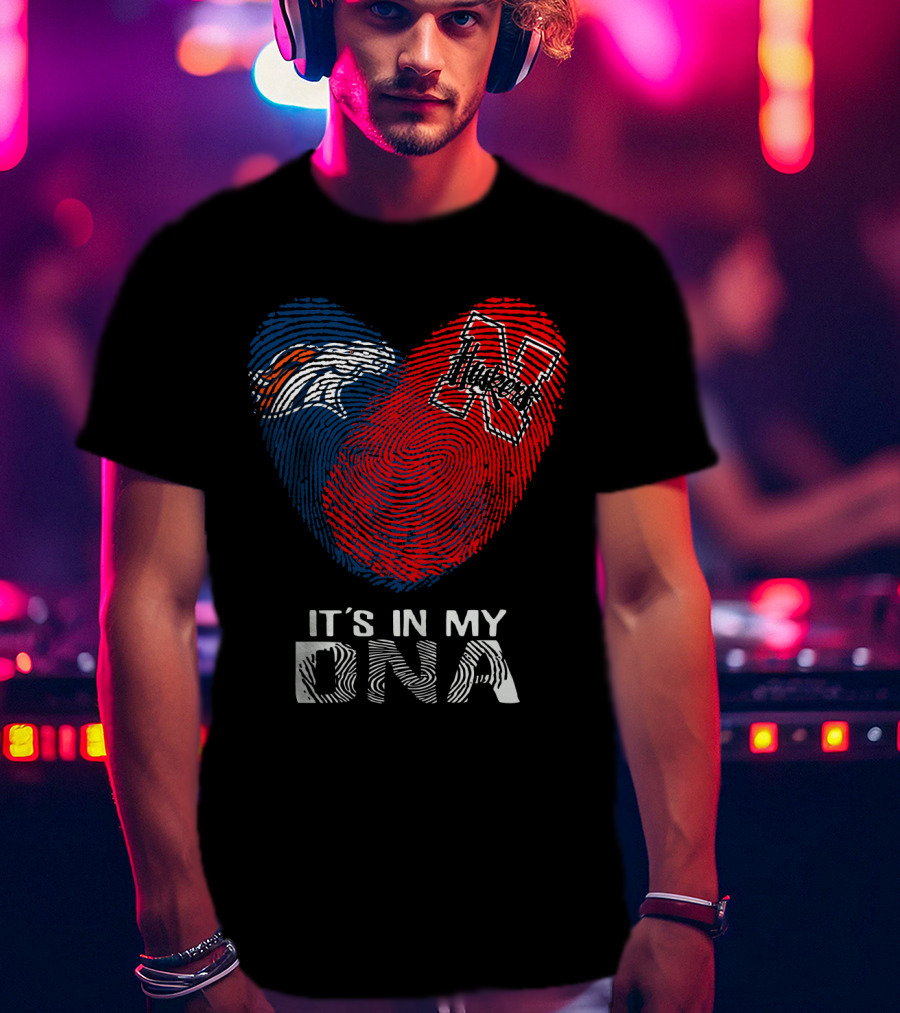Broncos Huskers It's In My DNA Fingerprint Heart T-Shirt