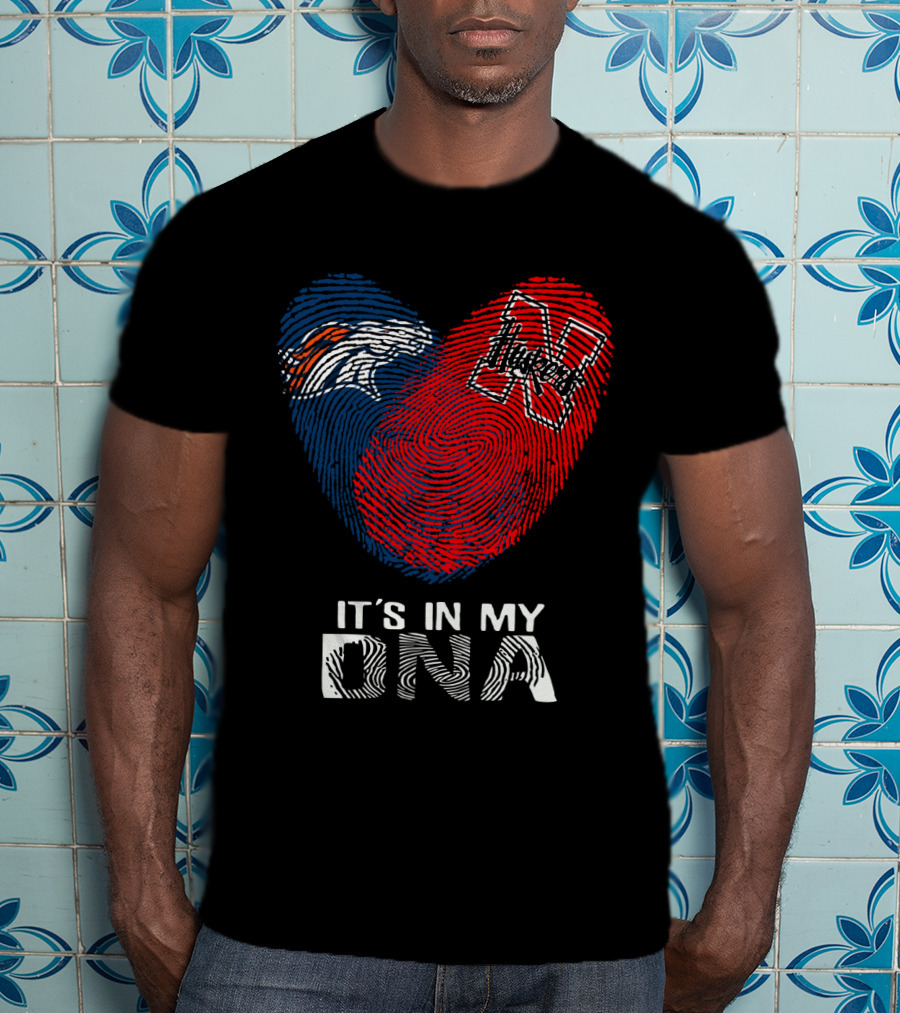 Broncos Huskers It's In My DNA Fingerprint Heart T-Shirt