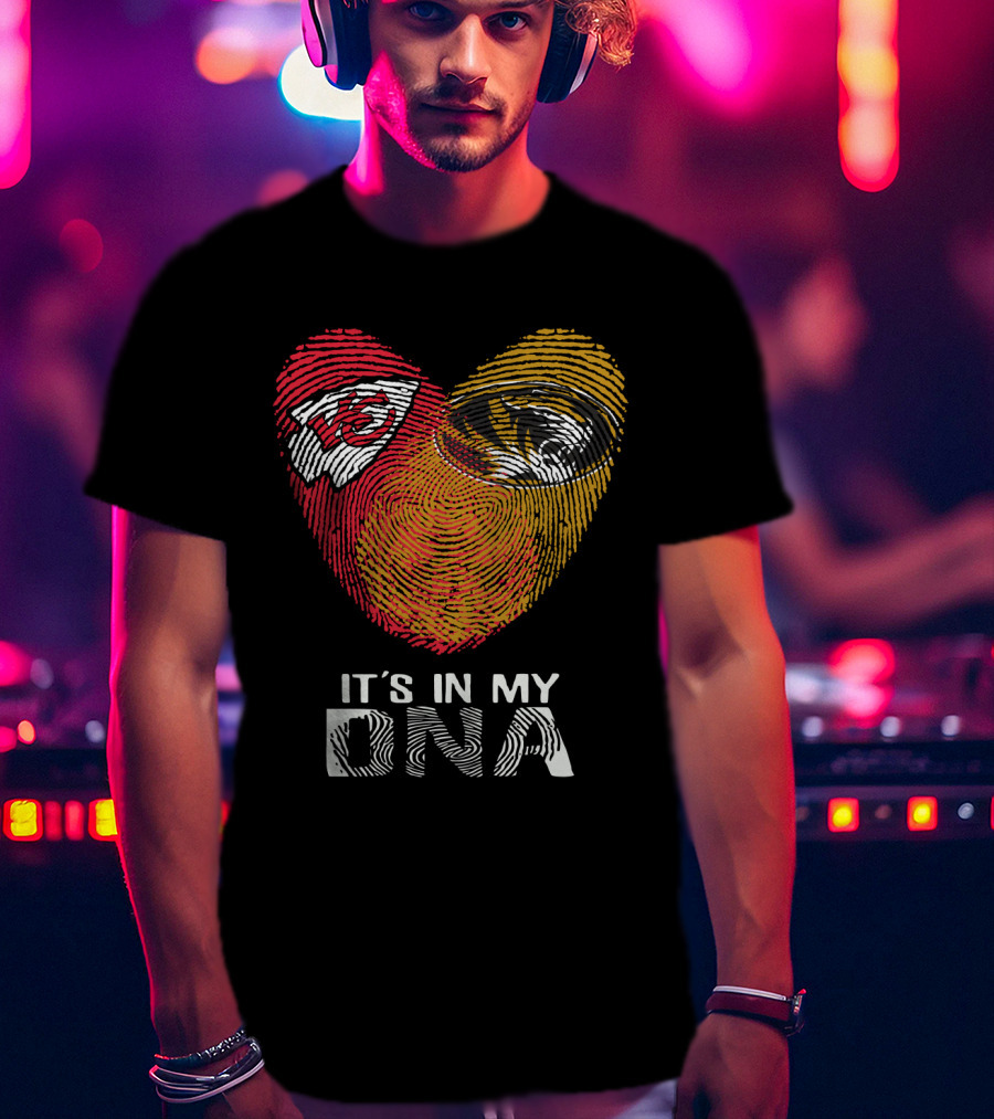 Chiefs Missouri Tigers It's In My Dna Fingerprint Heart T-Shirt