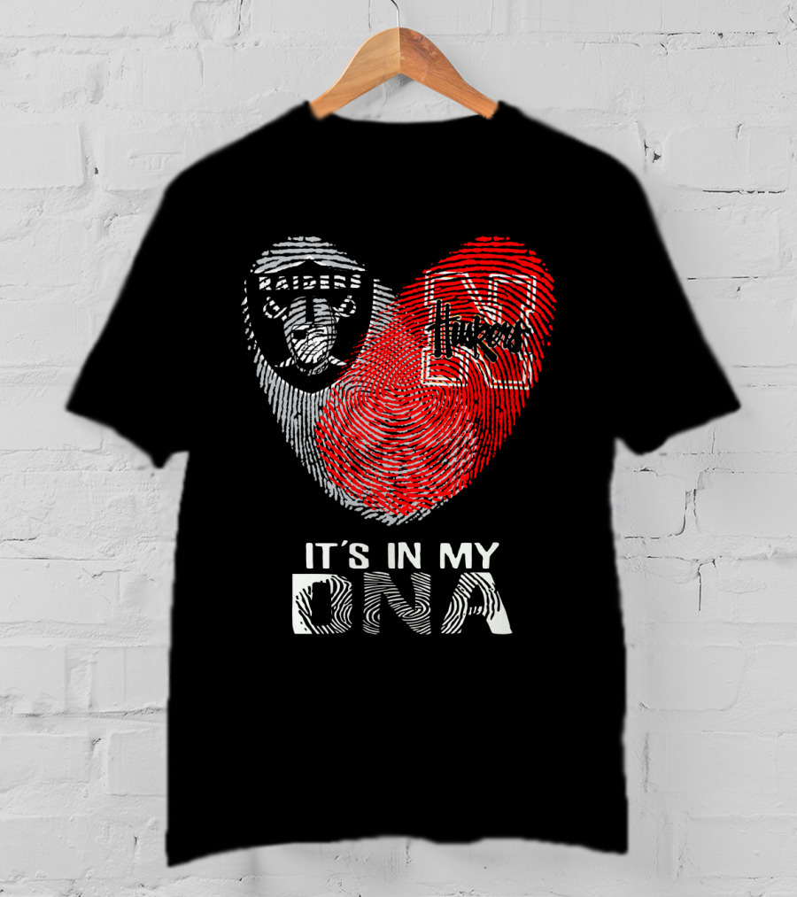 Raiders Huskers It's In My Dna Fingerprint Heart T-Shirt