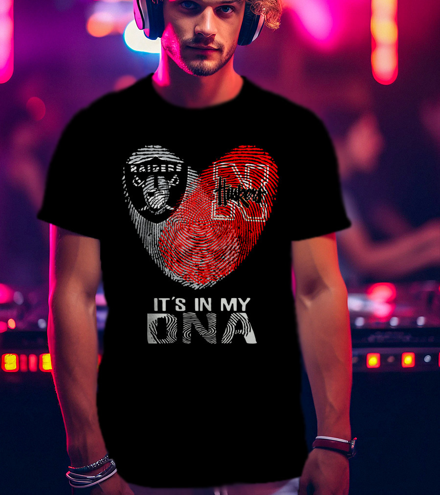 Raiders Huskers It's In My Dna Fingerprint Heart T-Shirt