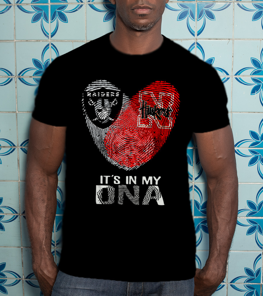 Raiders Huskers It's In My Dna Fingerprint Heart T-Shirt
