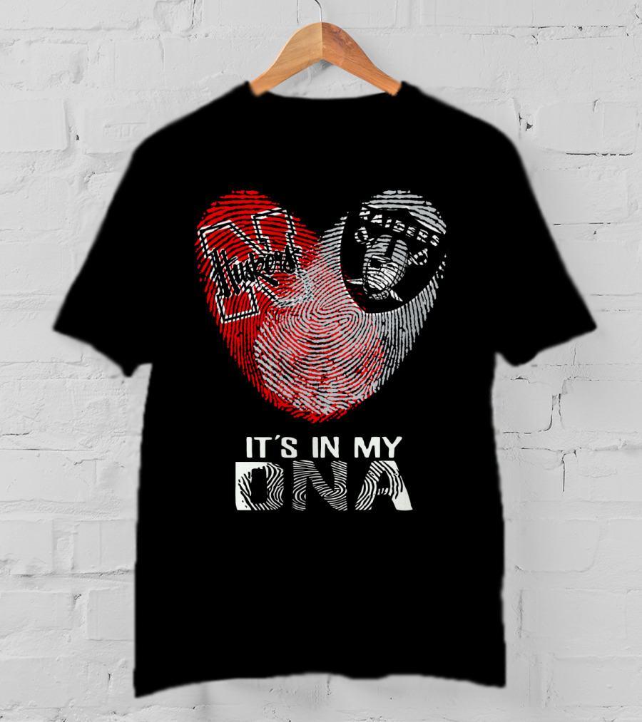 Raiders Huskers Fingerprint Heart It's In My DNA T-Shirt