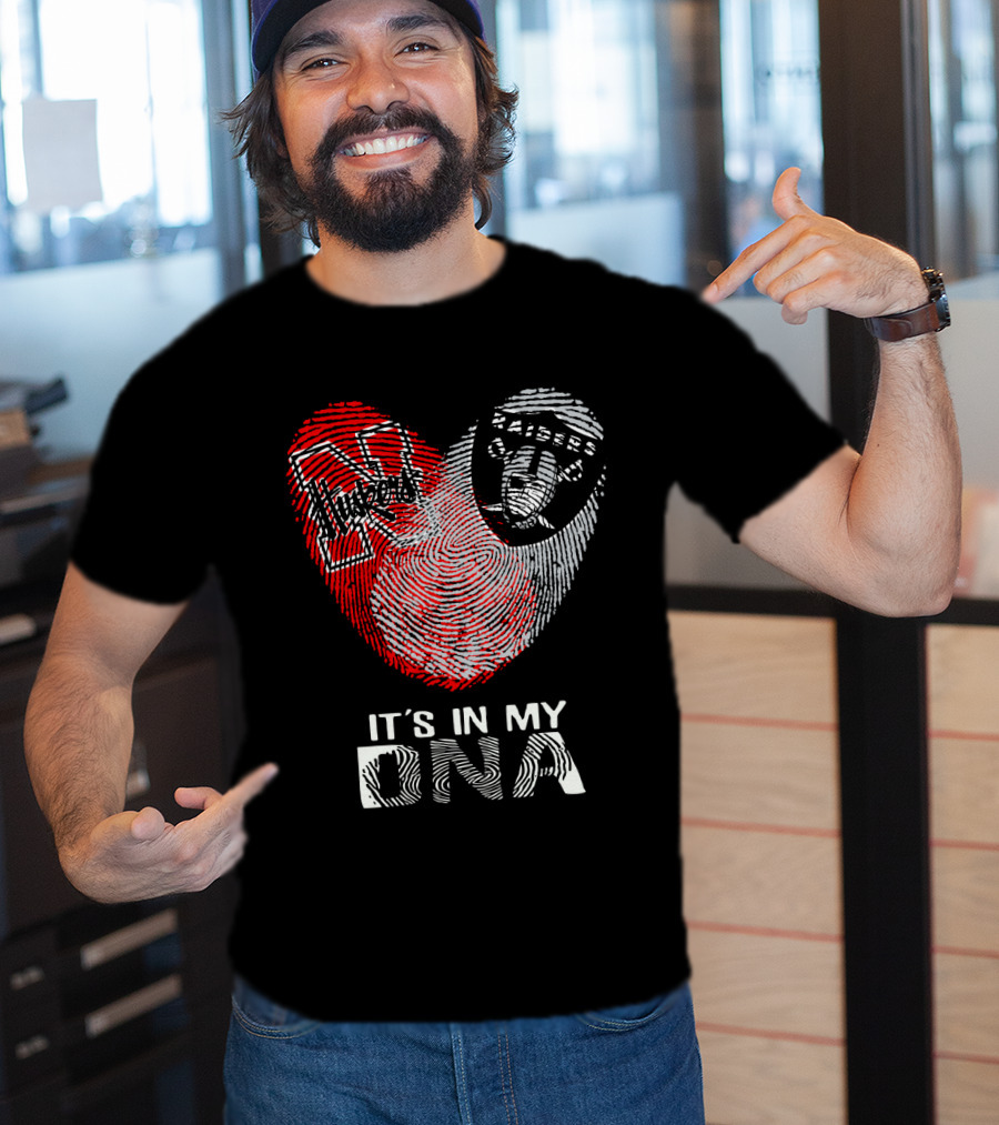 Raiders Huskers Fingerprint Heart It's In My DNA T-Shirt
