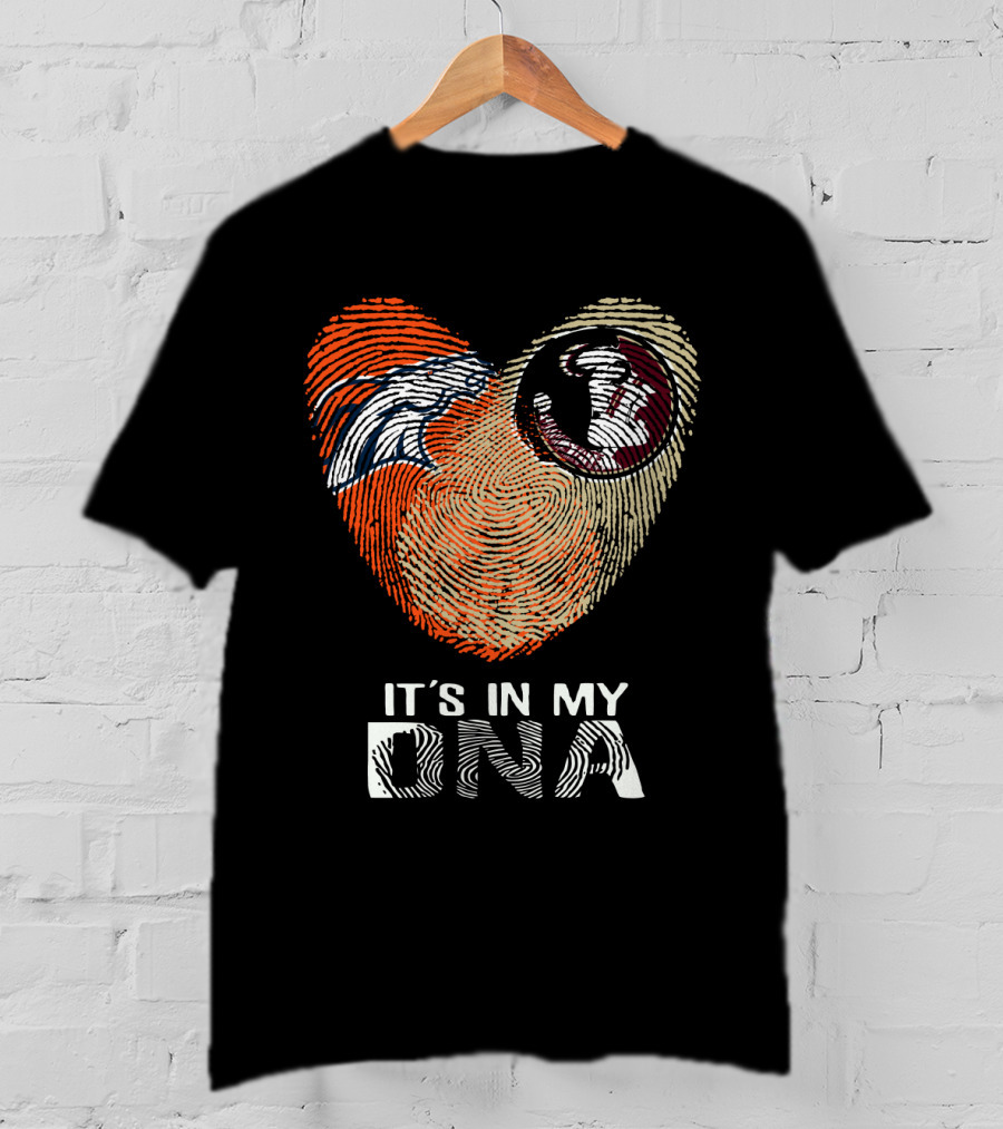 Broncos Seminoles It's In My DNA Heart Fingerprint T-Shirt