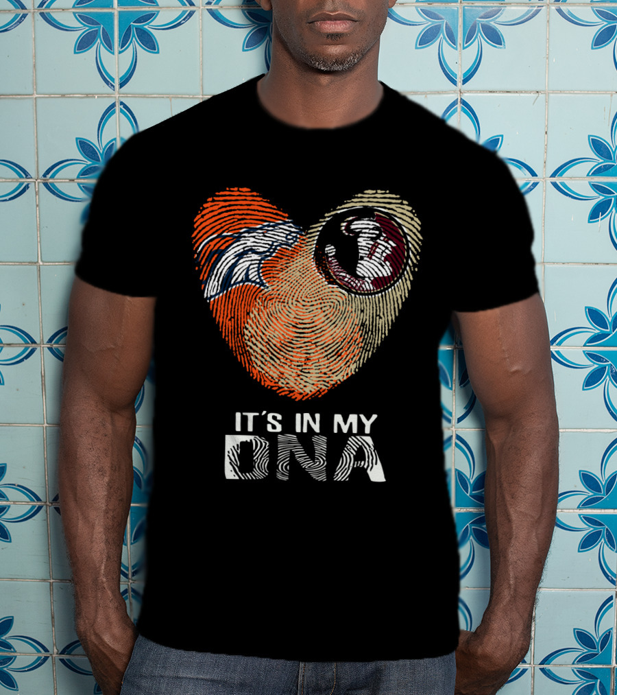 Broncos Seminoles It's In My DNA Heart Fingerprint T-Shirt