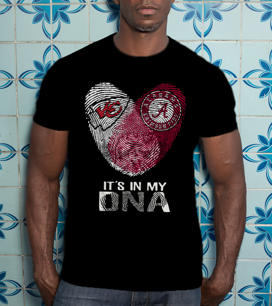 Chiefs Alabama It's In My DNA Fingerprint Kansas City Crimson Tide Heart T-Shirt