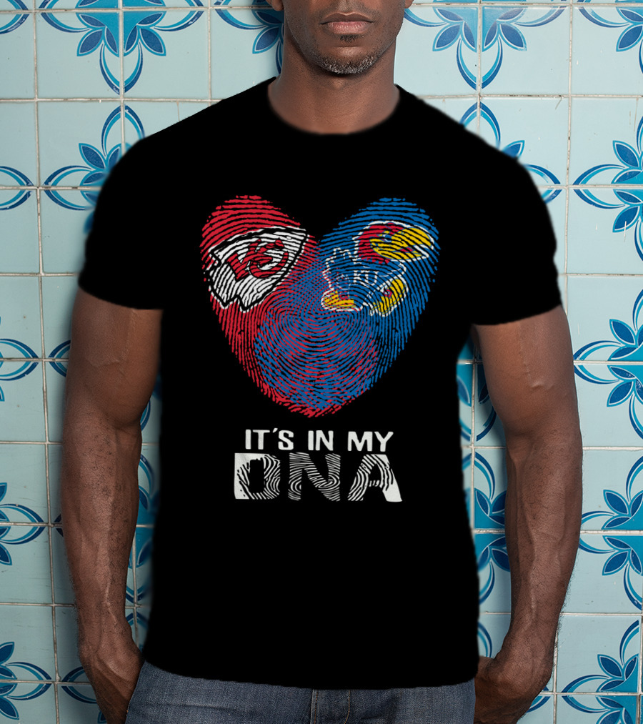 Kansas City Chiefs Kansas Jayhawks Heart It's In My Dna Fingerprint T-Shirt