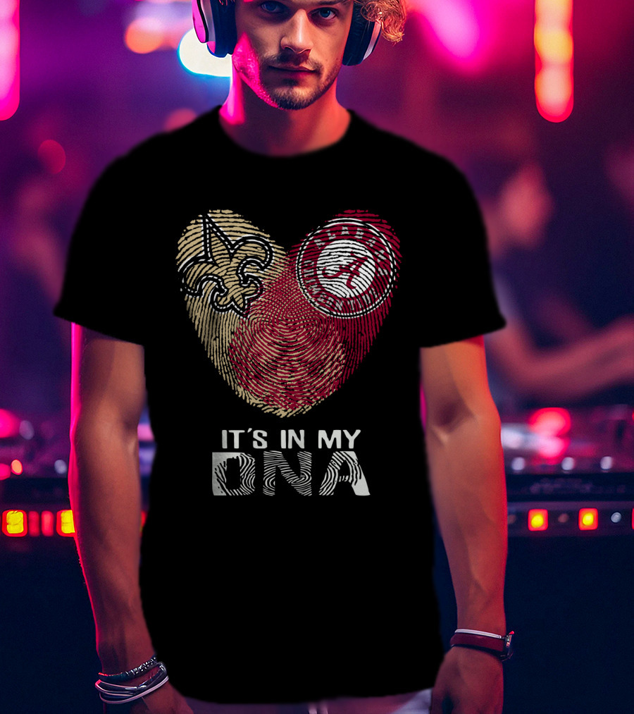 Saints Alabama It's In My DNA Fleur-de-Lis Fingerprint Crimson Tide T-Shirt