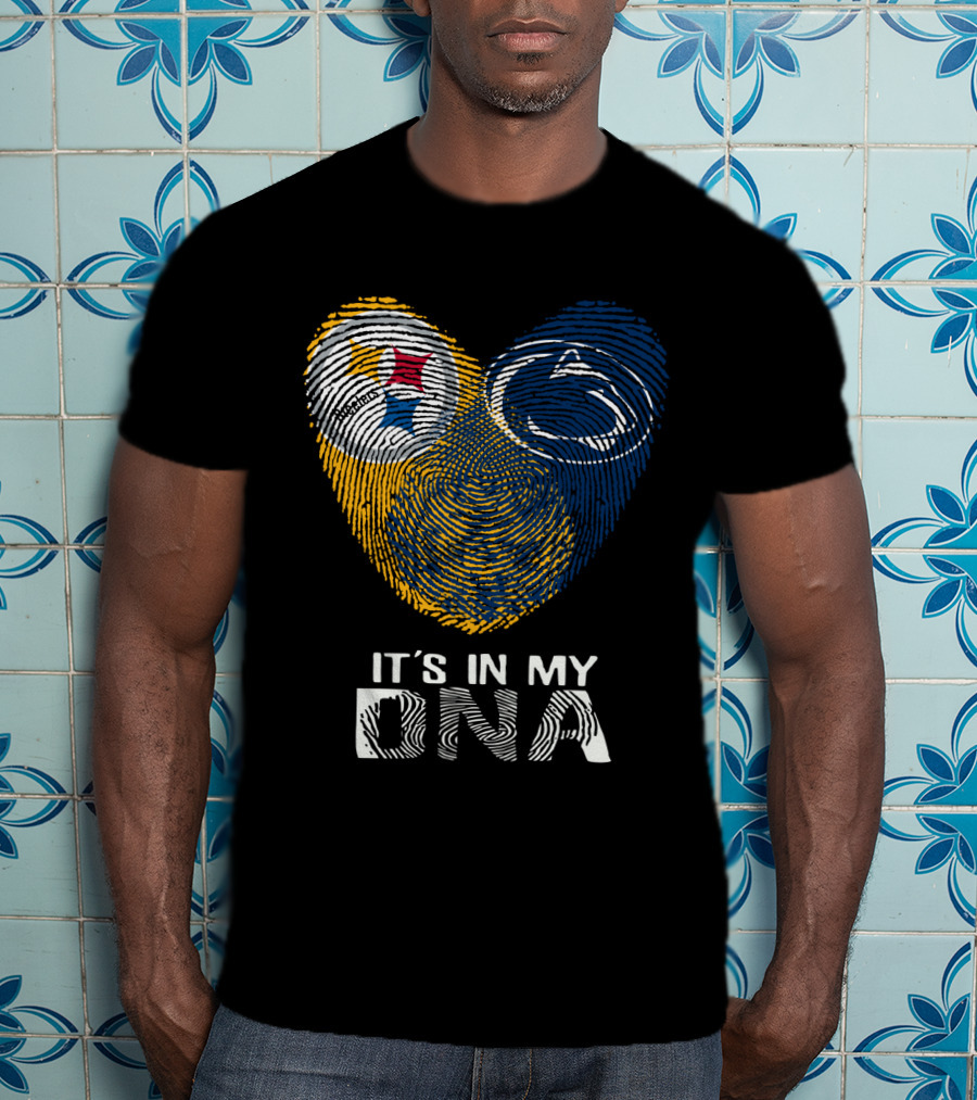 Steelers Penn State It's In My Dna Fingerprint Heart Logos T-Shirt