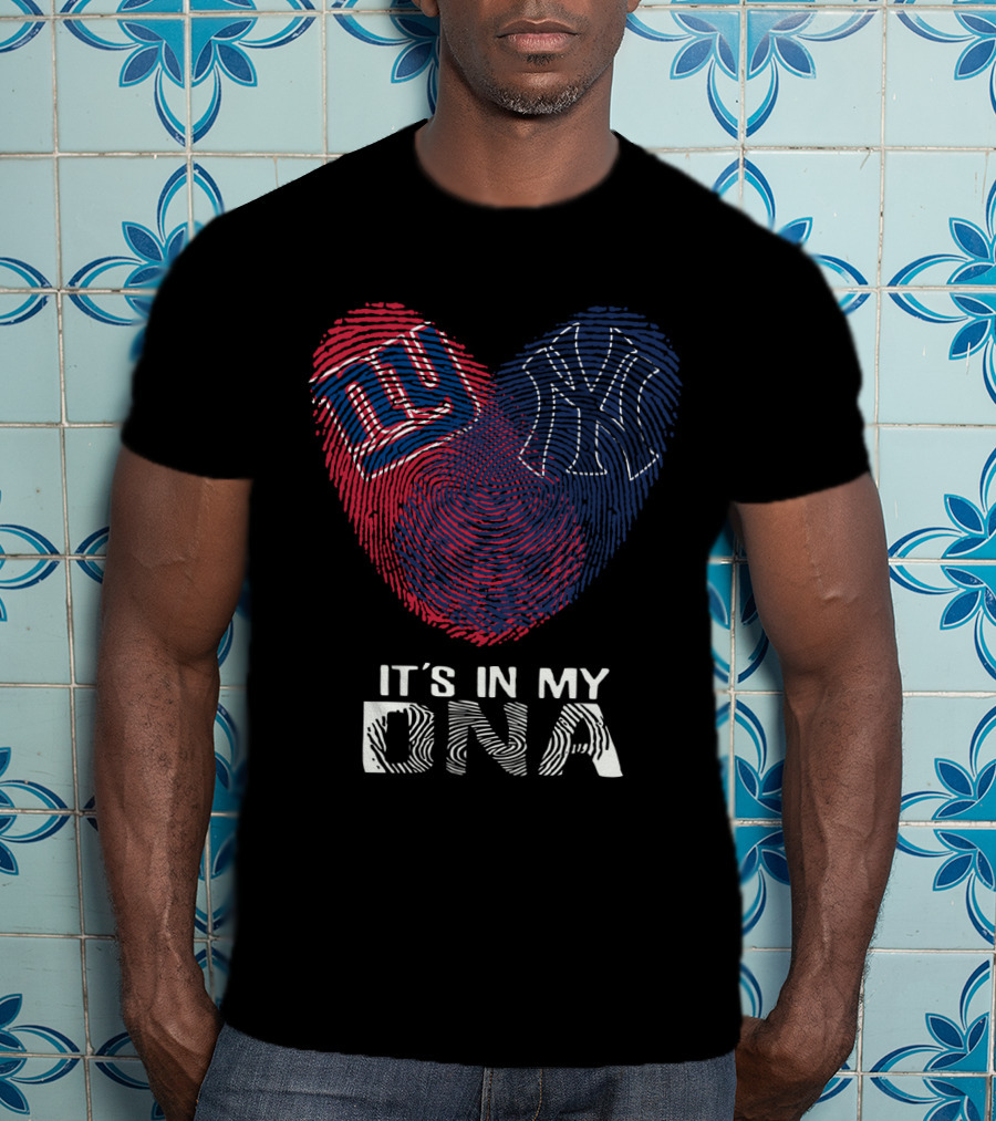 Giants Yankees NY It's In My DNA Fingerprint Heart T-Shirt