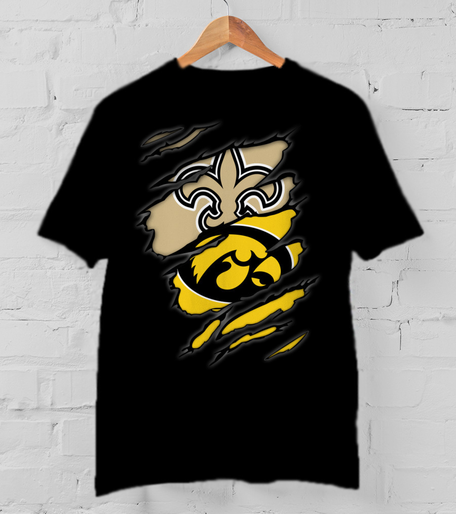 New Orleans Saints And Iowa Hawkeyes Torn T-Shirt