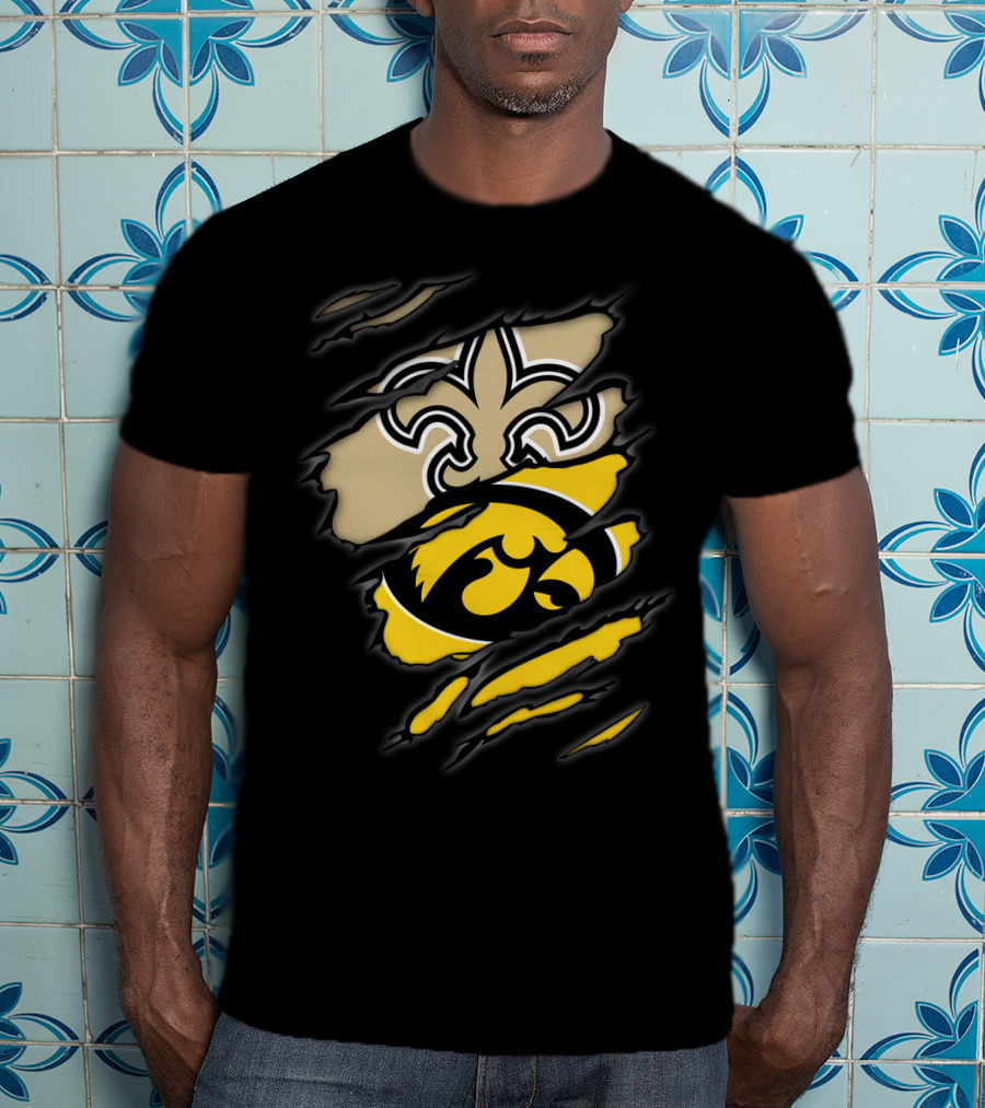 New Orleans Saints And Iowa Hawkeyes Torn T-Shirt