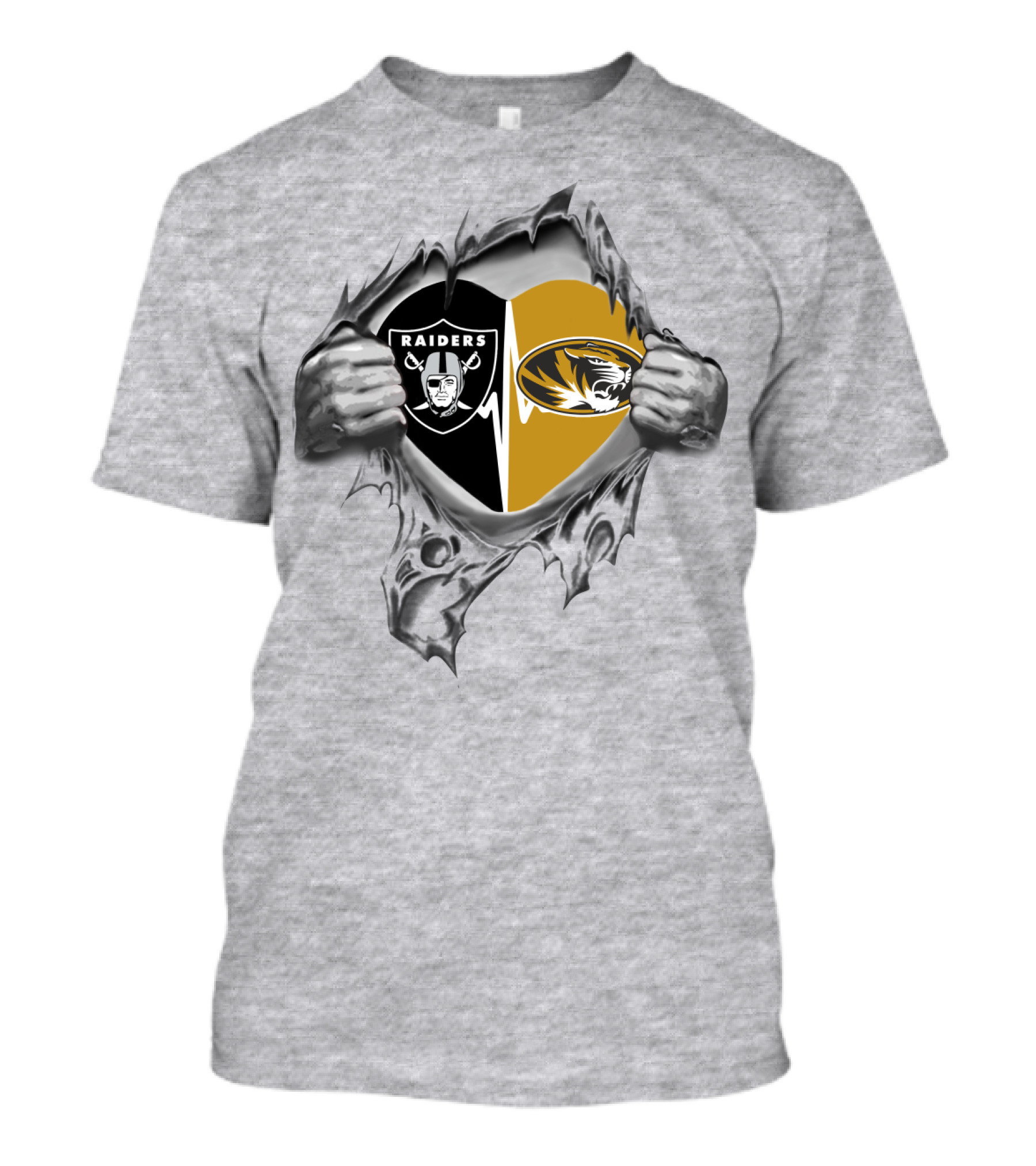 Raiders Tigers Heartbeat Raiders Missouri Tigers T-Shirt