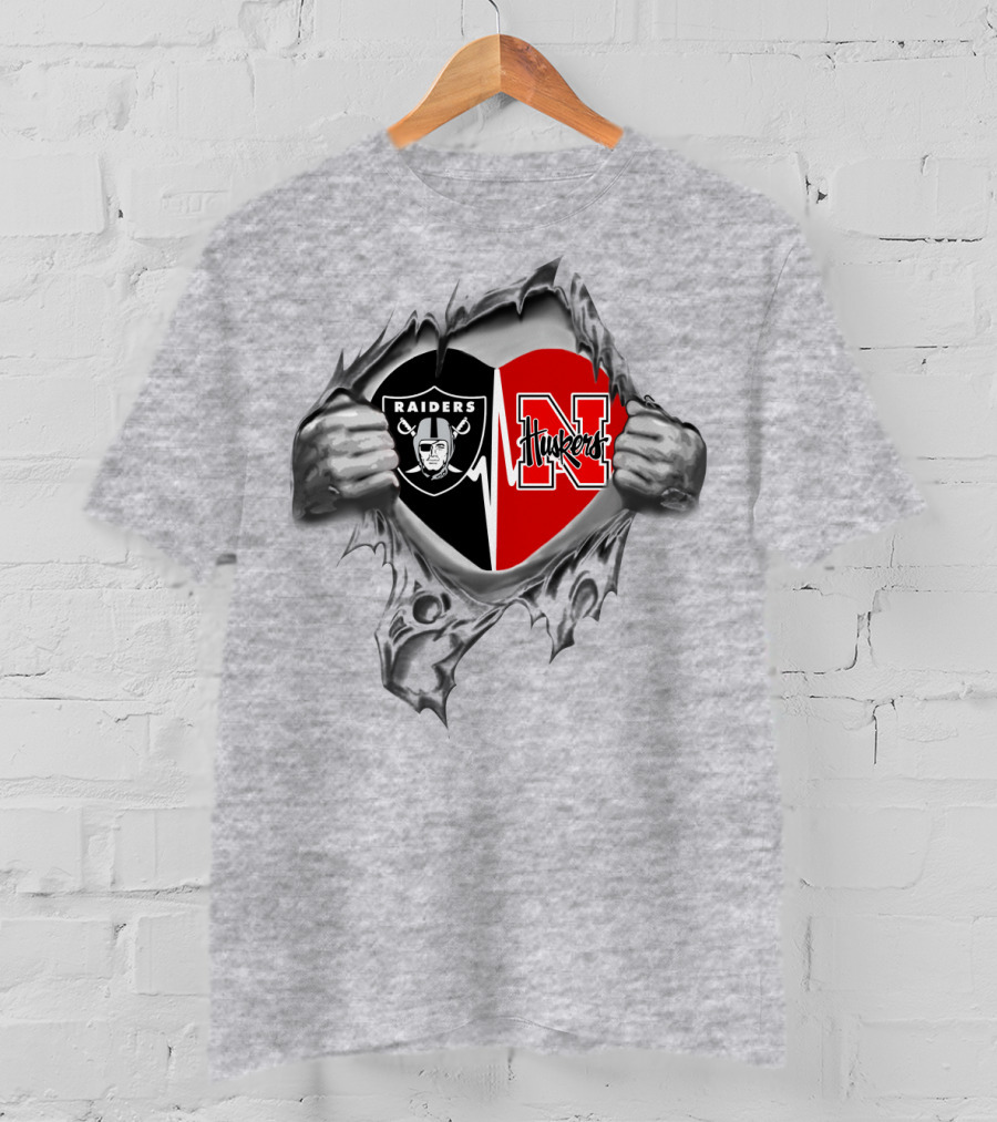 Raiders Huskers Heart Silver Hands T-Shirt