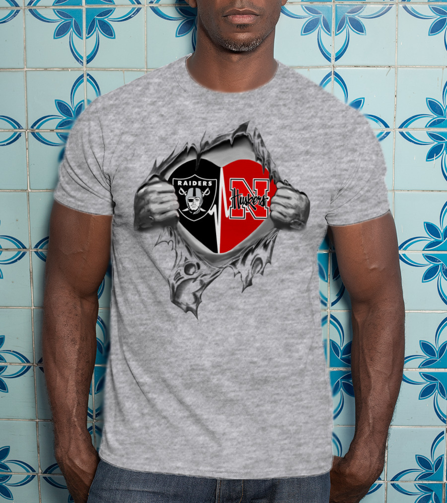 Raiders Huskers Heart Silver Hands T-Shirt