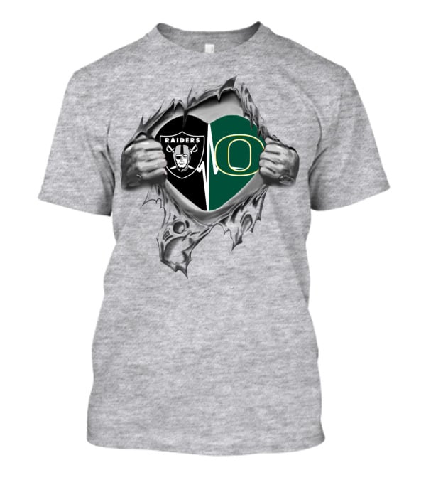 Raiders Oregon Ducks Heart Inside Rip T-Shirt