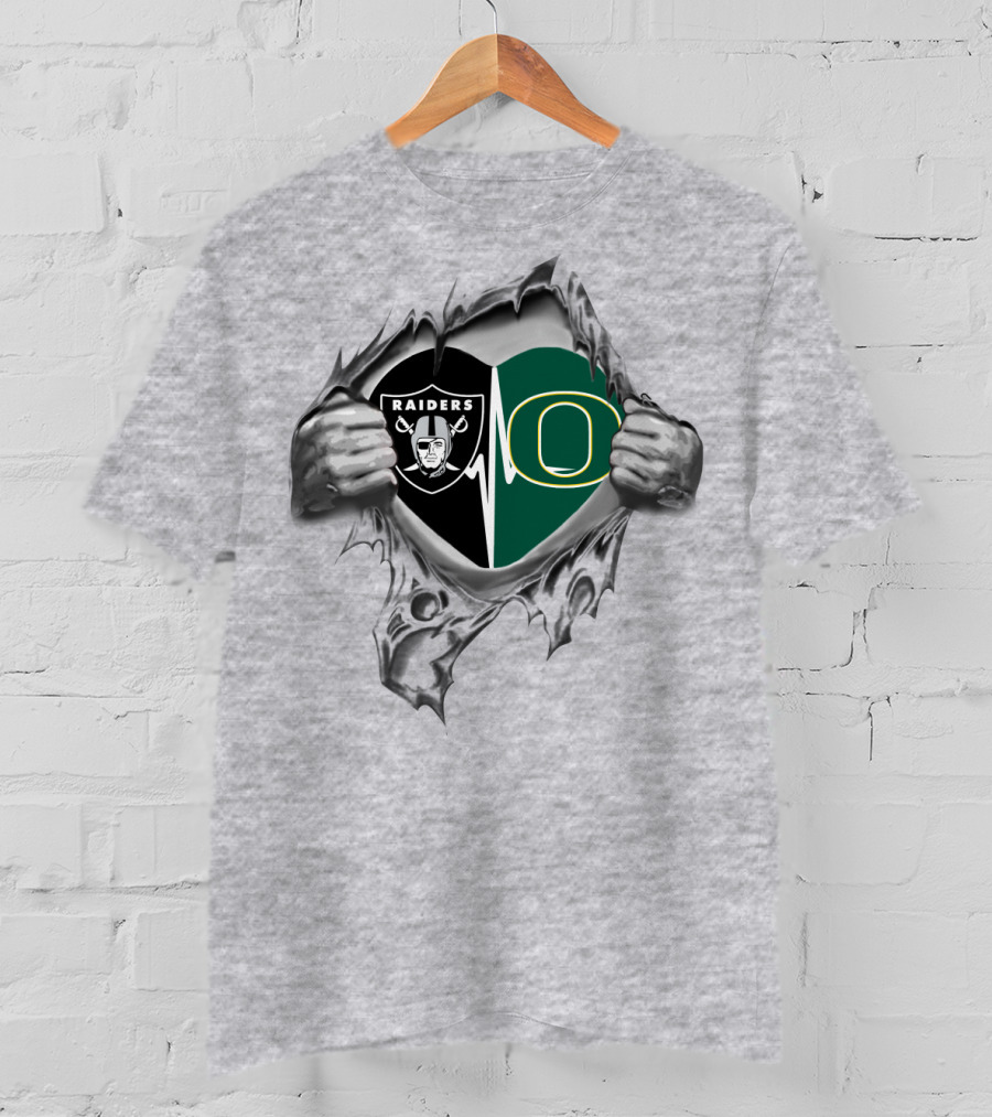 Raiders Oregon Ducks Heart Inside Rip T-Shirt