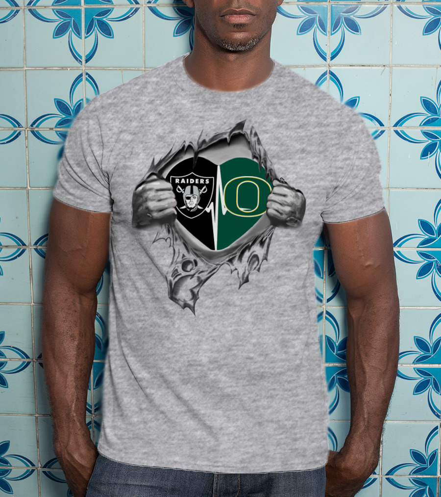 Raiders Oregon Ducks Heart Inside Rip T-Shirt