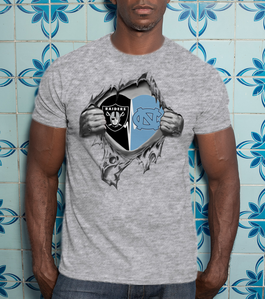 Raiders Tar Heels Heart Torn T-Shirt