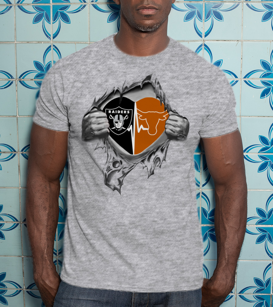 Raiders Longhorn Heartbeat Fusion Ripped Logo Harmony T-Shirt