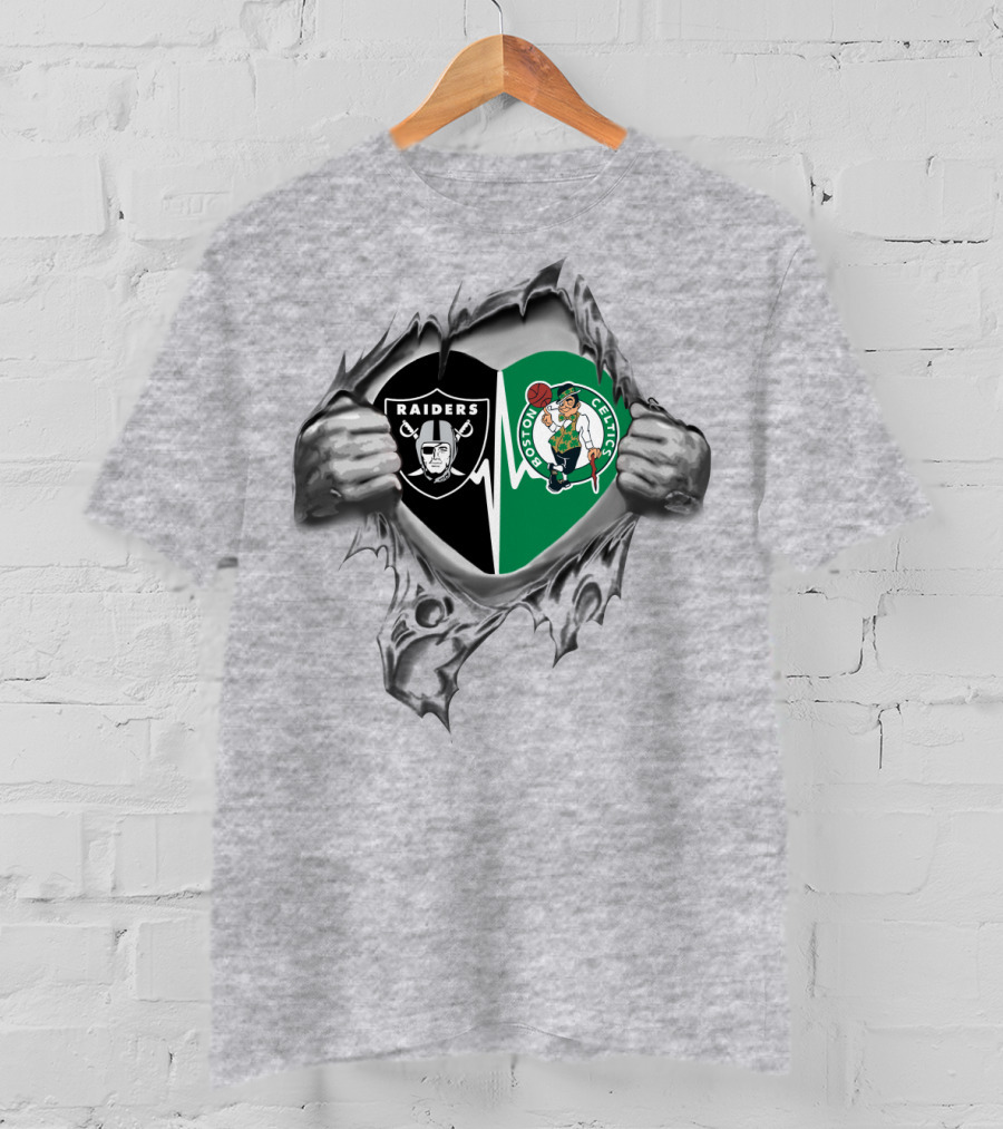 Raiders Celtics It's In My Heart Silver Tear T-Shirt