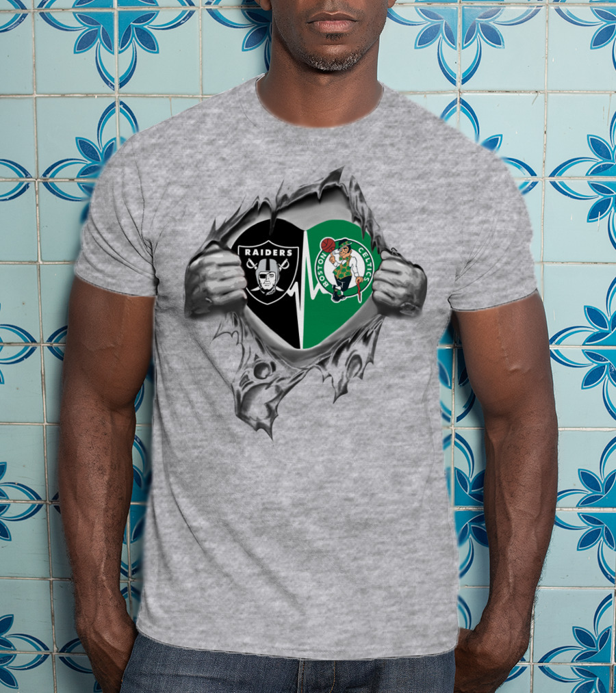 Raiders Celtics It's In My Heart Silver Tear T-Shirt