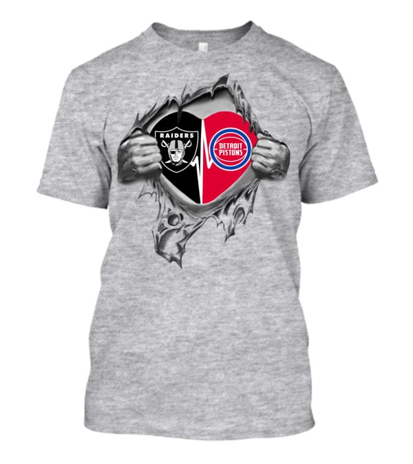 Raiders Detroit Pistons Heartbeat Fusion Fan Passion T-Shirt
