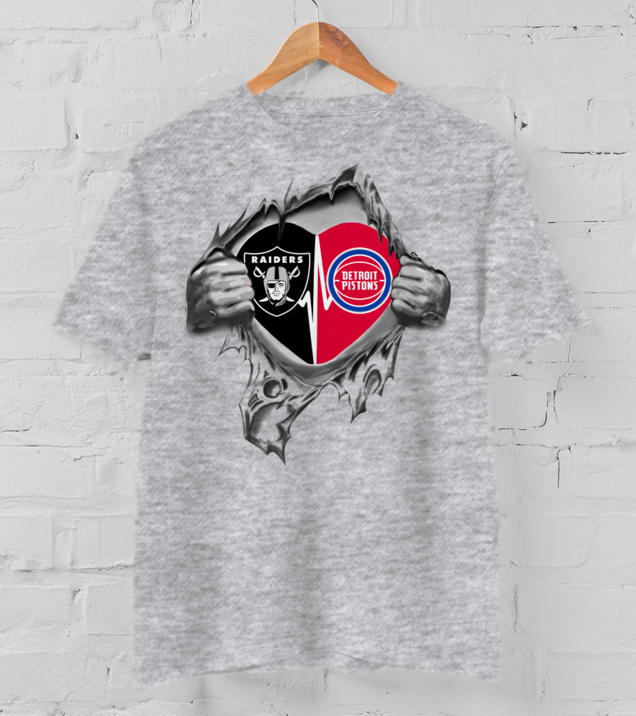 Raiders Detroit Pistons Heartbeat Fusion Fan Passion T-Shirt